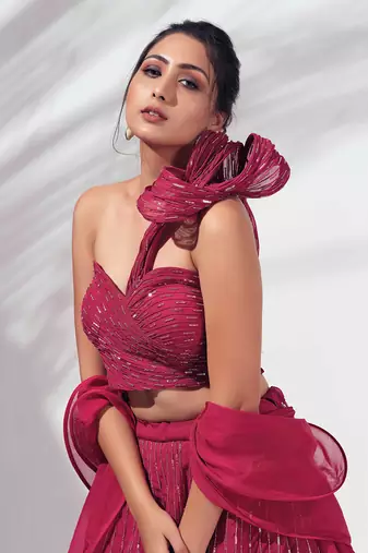 Pink Georgette Crepe Lehenga