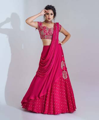 Pink Georgette Crepe Lehenga 1