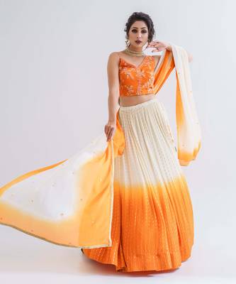 Off White Georgette Crepe Lehenga 1