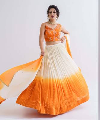 Off White Georgette Crepe Lehenga 2