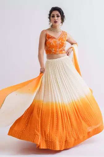 Off White Georgette Crepe Lehenga