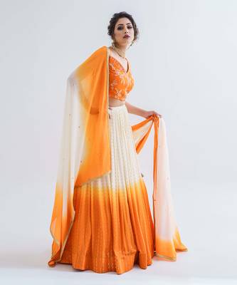 Off White Georgette Crepe Lehenga 3