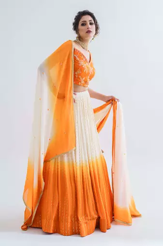 Off White Georgette Crepe Lehenga