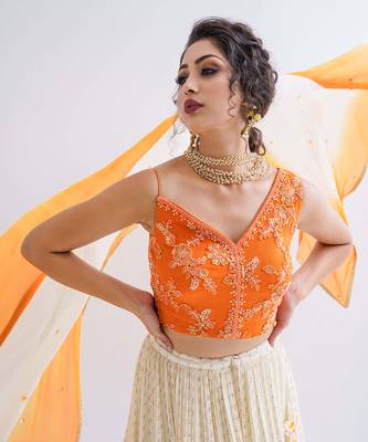 Off White Georgette Crepe Lehenga 4