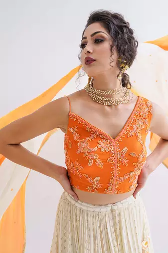 Off White Georgette Crepe Lehenga