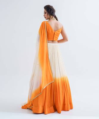 Off White Georgette Crepe Lehenga 5