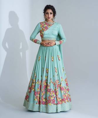 Sea Green Georgette Crepe Lehenga 1