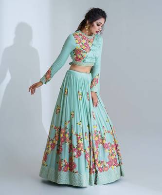 Sea Green Georgette Crepe Lehenga 2