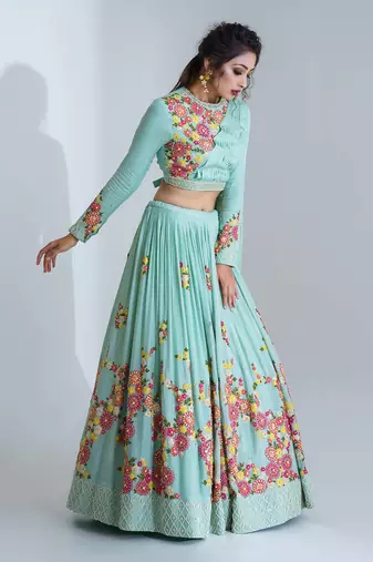Sea Green Georgette Crepe Lehenga