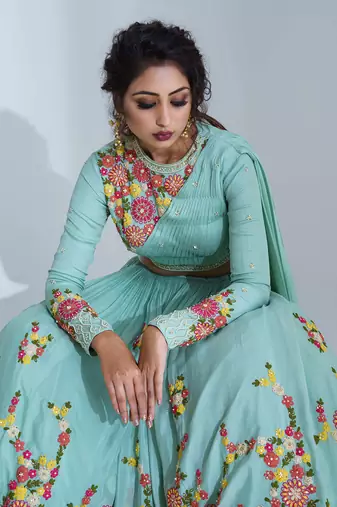 Sea Green Georgette Crepe Lehenga