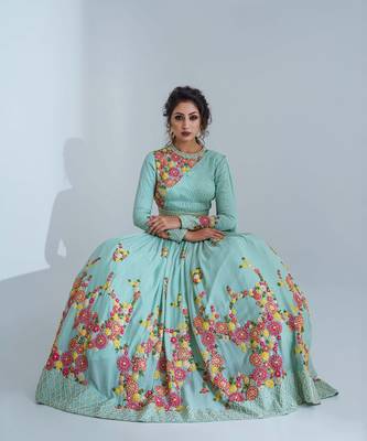 Sea Green Georgette Crepe Lehenga 4