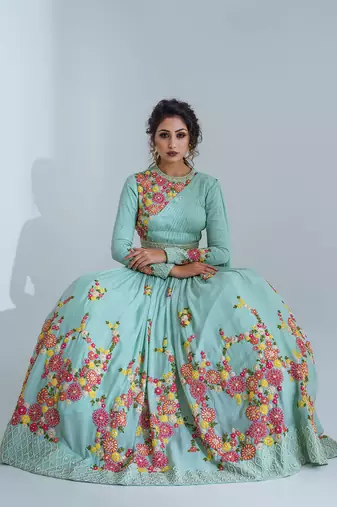 Sea Green Georgette Crepe Lehenga