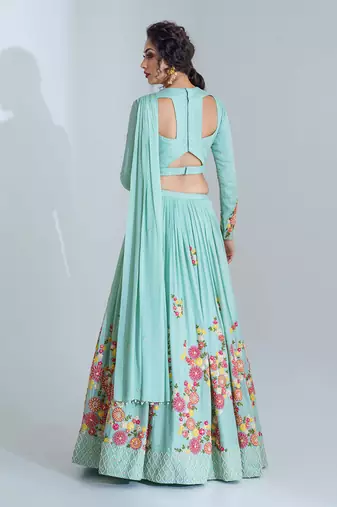 Sea Green Georgette Crepe Lehenga