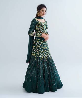 Green Georgette Crepe Lehenga 1