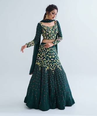 Green Georgette Crepe Lehenga 2