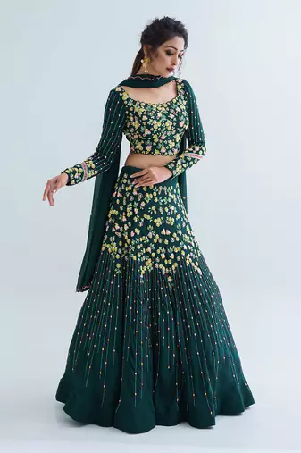 Green Georgette Crepe Lehenga