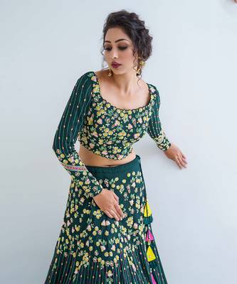 Green Georgette Crepe Lehenga 3