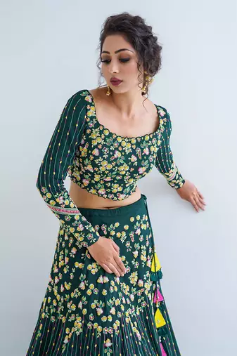 Green Georgette Crepe Lehenga