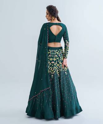 Green Georgette Crepe Lehenga 4