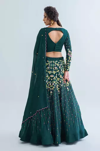 Green Georgette Crepe Lehenga