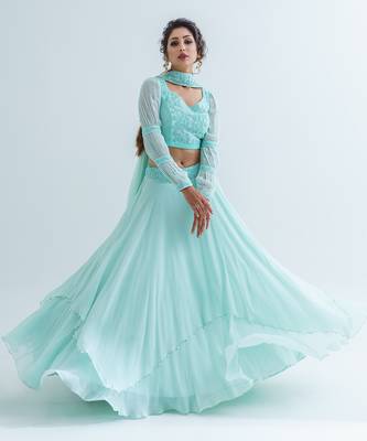Sea Green Georgette Crepe Lehenga 1