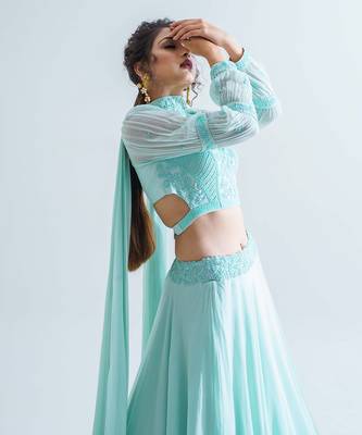 Sea Green Georgette Crepe Lehenga 2