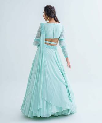 Sea Green Georgette Crepe Lehenga 3
