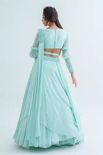 Sea Green Georgette Crepe Lehenga