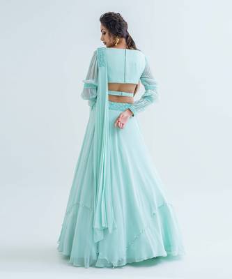 Sea Green Georgette Crepe Lehenga 4