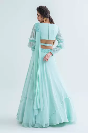 Sea Green Georgette Crepe Lehenga