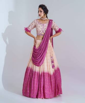 Mauve And Nude Georgette Crepe Lehenga 1