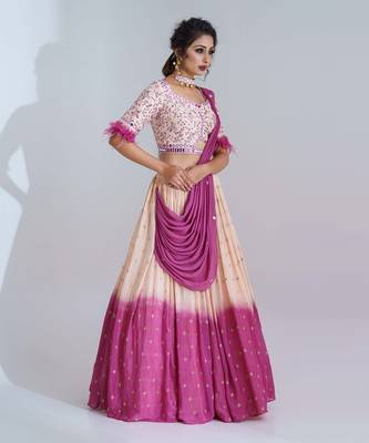 Mauve And Nude Georgette Crepe Lehenga 2