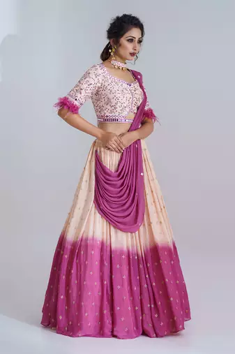 Mauve And Nude Georgette Crepe Lehenga