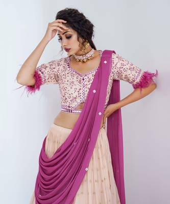 Mauve And Nude Georgette Crepe Lehenga 3