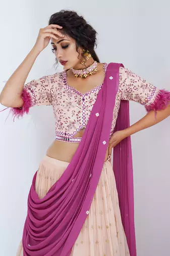 Mauve And Nude Georgette Crepe Lehenga