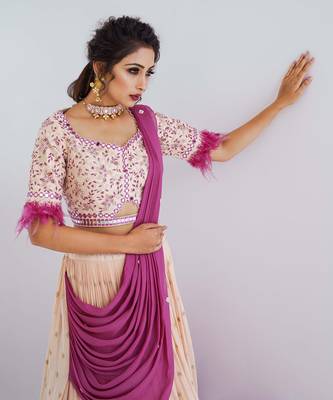 Mauve And Nude Georgette Crepe Lehenga 4