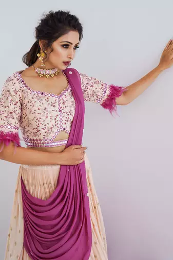 Mauve And Nude Georgette Crepe Lehenga