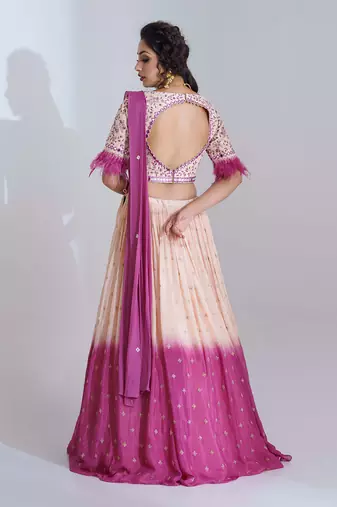 Mauve And Nude Georgette Crepe Lehenga