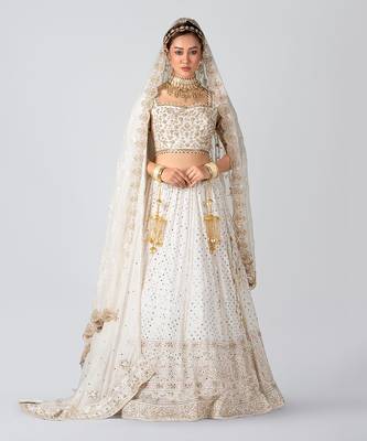 Off White Georgette Bridal Lehenga 1