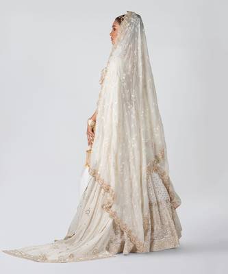 Off White Georgette Bridal Lehenga 3