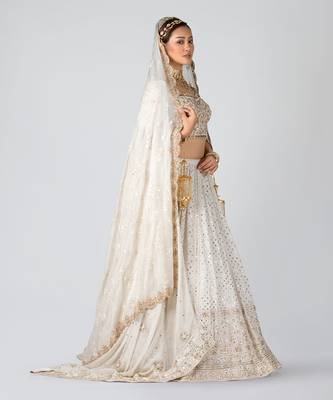 Off White Georgette Bridal Lehenga 4