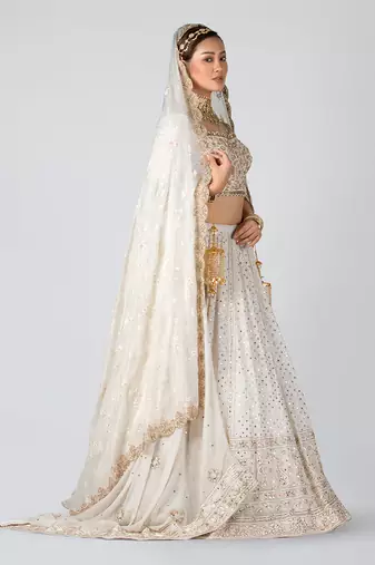Off White Georgette Bridal Lehenga