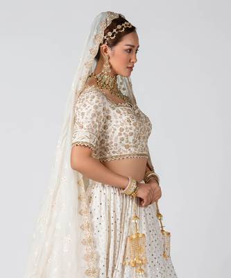 Off White Georgette Bridal Lehenga 5