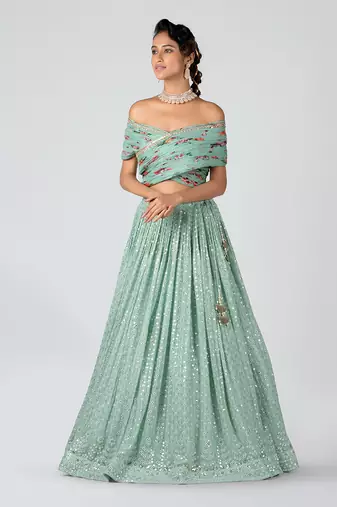 Sea Green Georgette Lehenga
