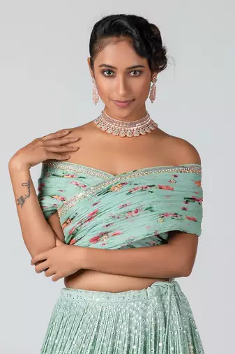Sea Green Georgette Lehenga