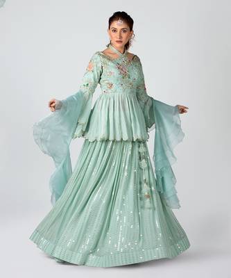 Sea Green Georgette Lehenga 1