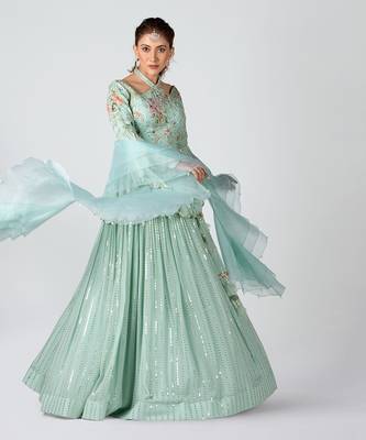 Sea Green Georgette Lehenga 2