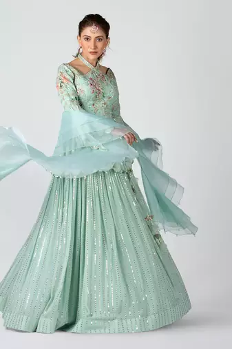 Sea Green Georgette Lehenga