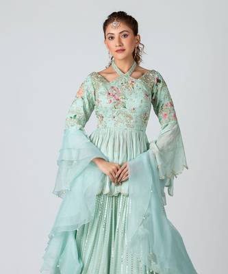 Sea Green Georgette Lehenga 3