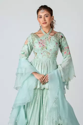 Sea Green Georgette Lehenga